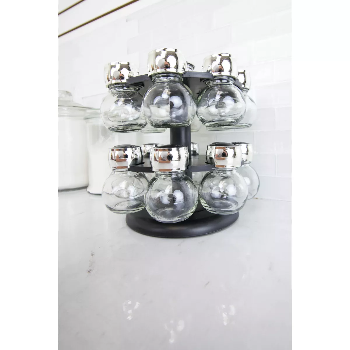 Home Basics 16 Piece Revolving Spice Rack, Black