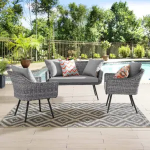 Endeavor 3pc Outdoor Patio Wicker Rattan Loveseat & Armchair Set - Gray - Modway