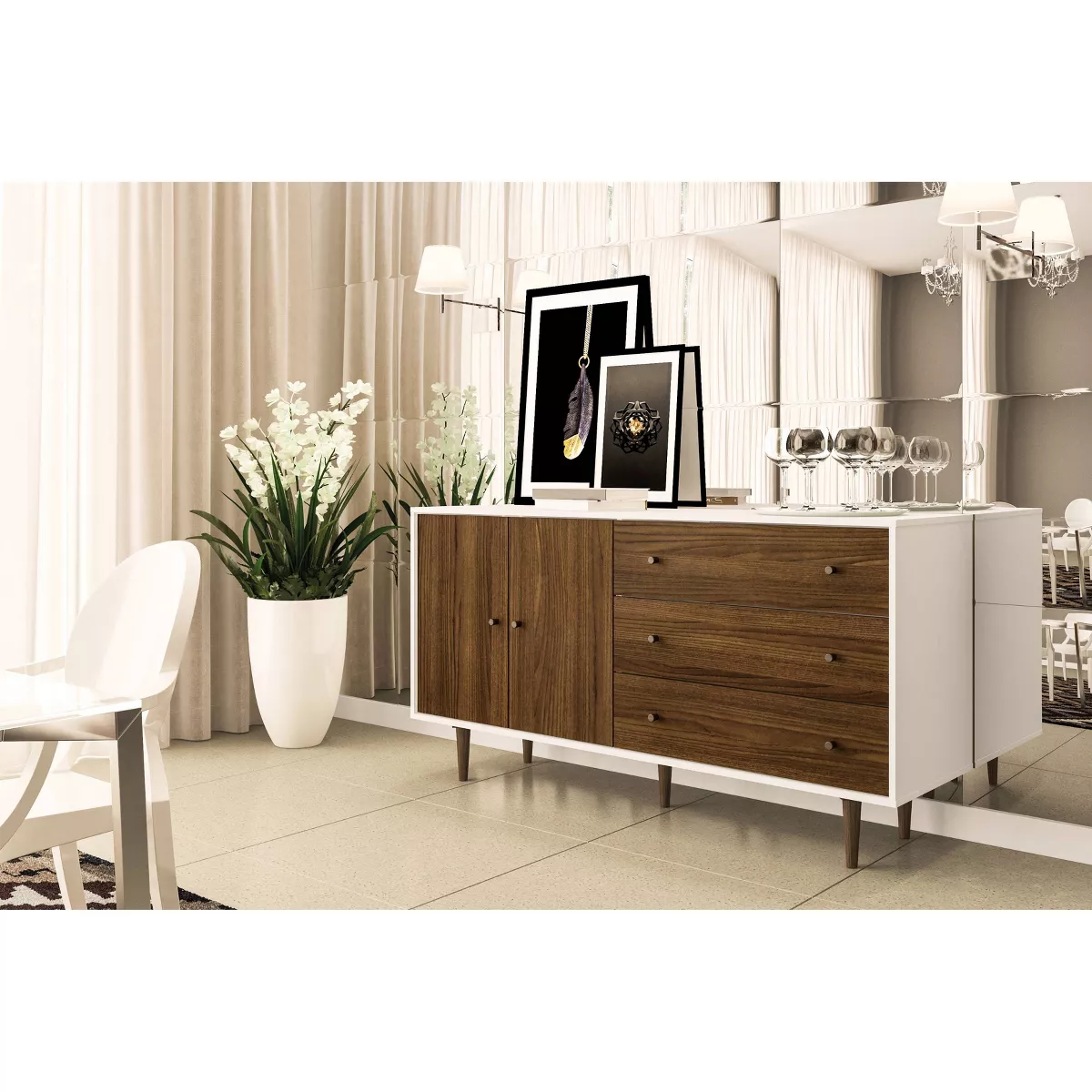 Naples Side Board White/Dark Brown - Chique