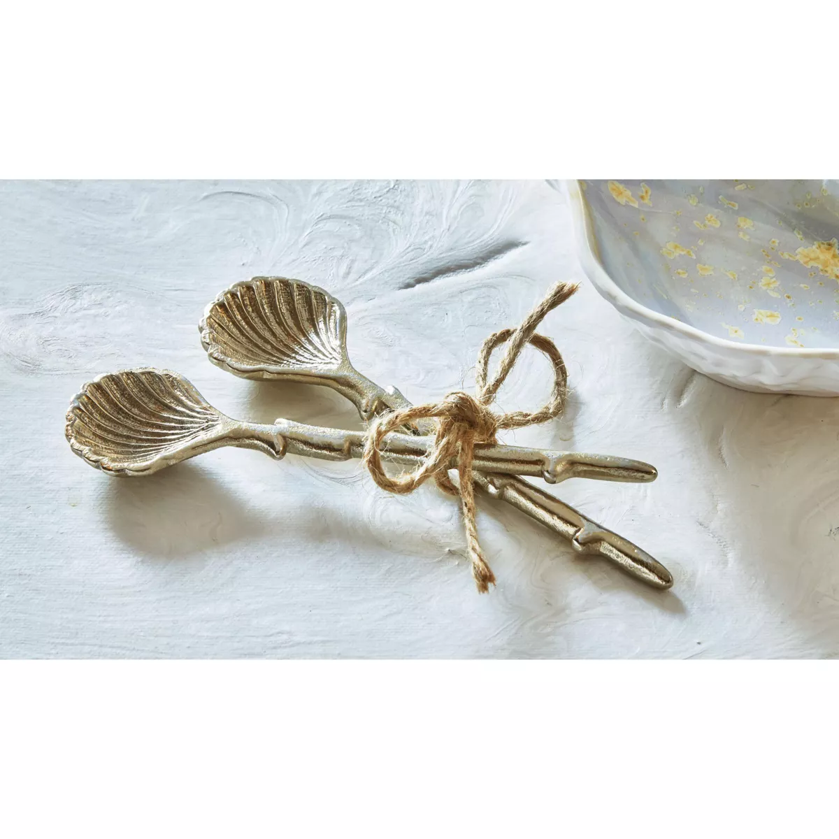 TAG Neptune Scallop Spoon Set Of 2 Aluminum With Gold Plated Finish