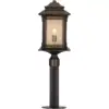 Franklin Iron Works Rustic Industrial Outdoor Post Path Light Fixture Bronze Black 33 1/2" Frosted Cream Glass for Exterior House