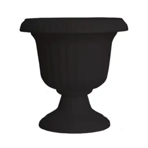 Southern Patio Large 14 Inch Outdoor Garden Lightweight Utopian Urn Planter with UV-Coated Finish for Entryways, Walkways, and More, Black (2 Pack)