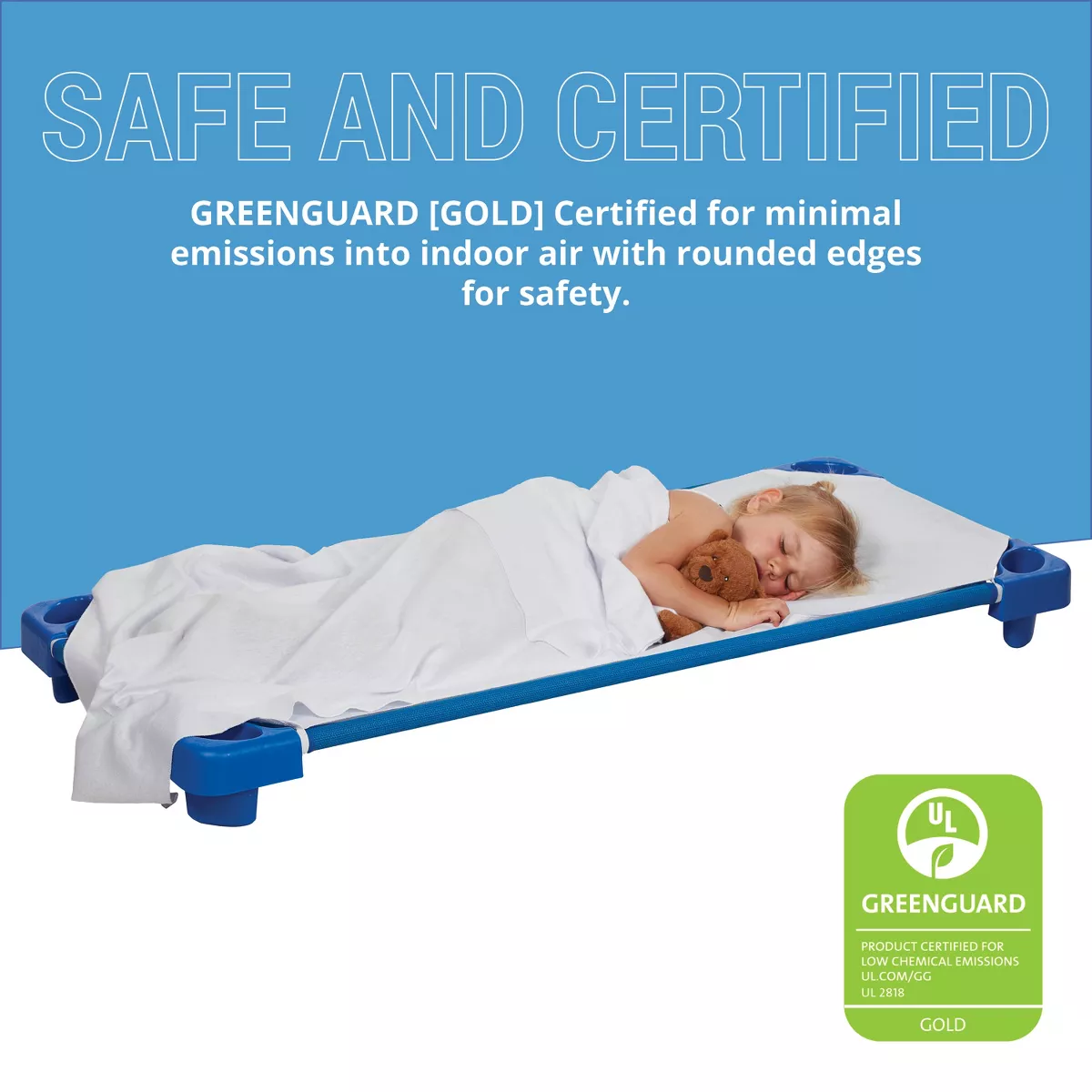 ECR4Kids Toddler Naptime Cot, Stackable Daycare Sleeping Cot for Kids, Ready-to-Assemble, Blue, Set of 6