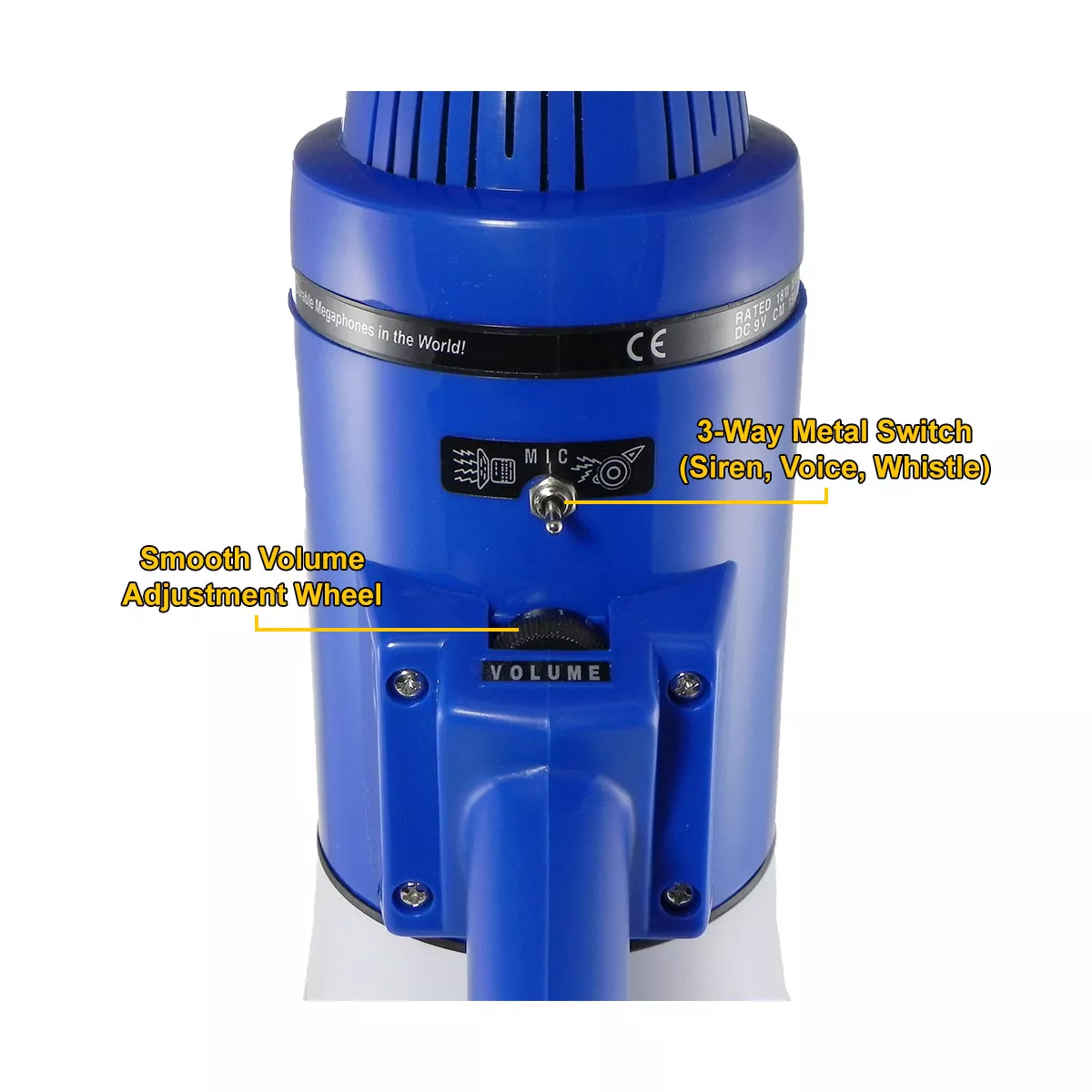 ThunderPower THUN250 800 Yard Sound Range 25 Watt Portable PA Bullhorn Megaphone Speaker with 3 Megaphone Modes, Blue