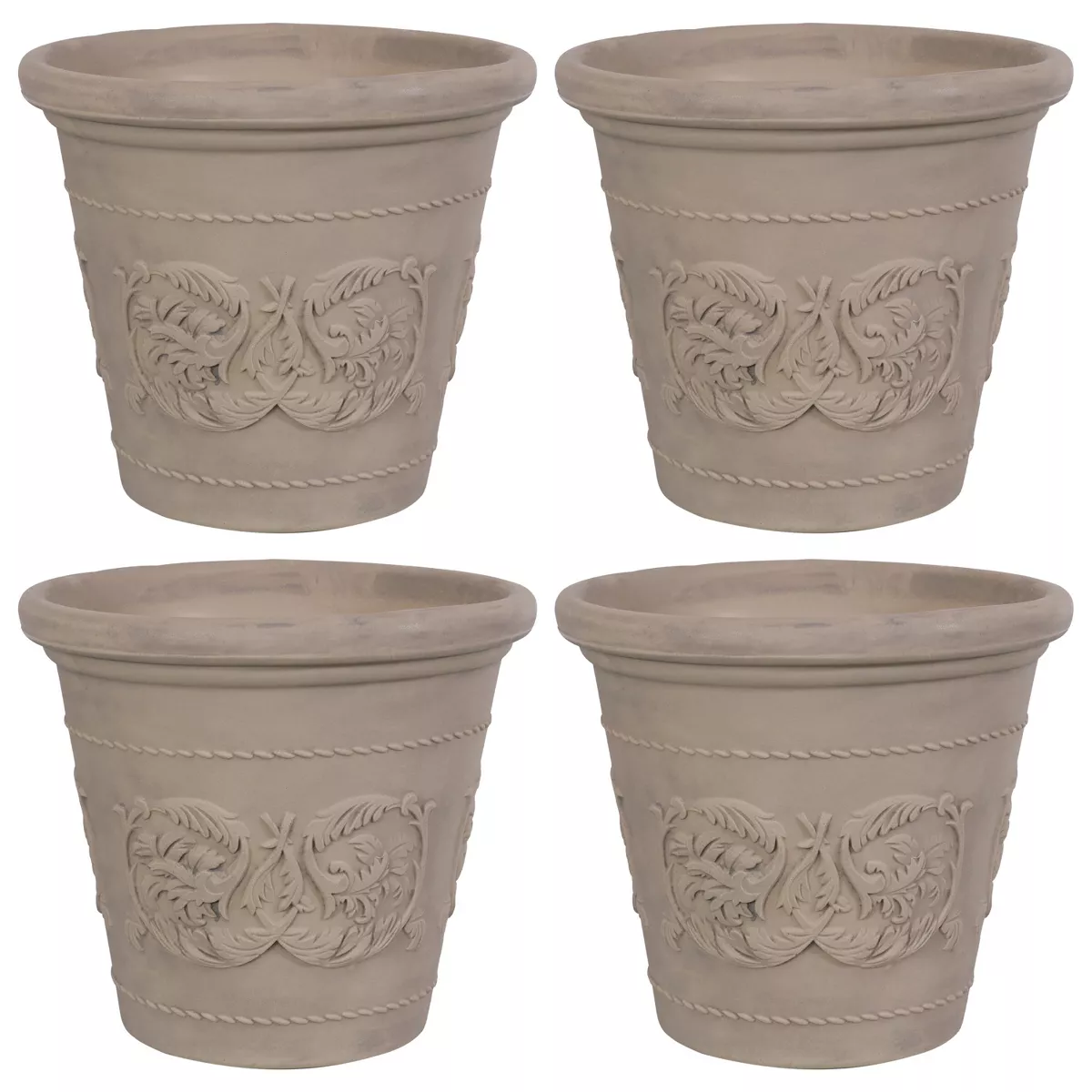 Sunnydaze Arabella Polyresin Outdoor/Indoor Extra-Durable Double-Walled Fade-Resistant Flower Pot Planter - 20" Diameter - 4-Pack - Beige