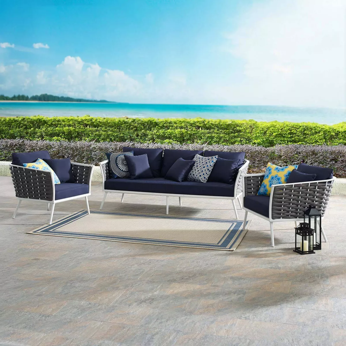Stance 3pc Outdoor Patio Aluminum Sectional Sofa Navy - Modway