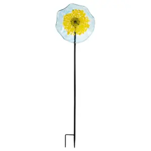Evergreen Flag Beautiful Blue Art Glass Flower Garden Stake - 10 x 10 x 40 Inches Homegoods and Decorations for Every Space