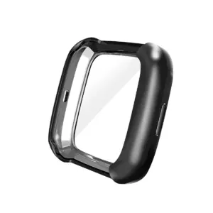 Insten Screen Protector with Soft TPU Rubber Protective Case Bumper Compatible with Fitbit Versa 2, Clear/Black