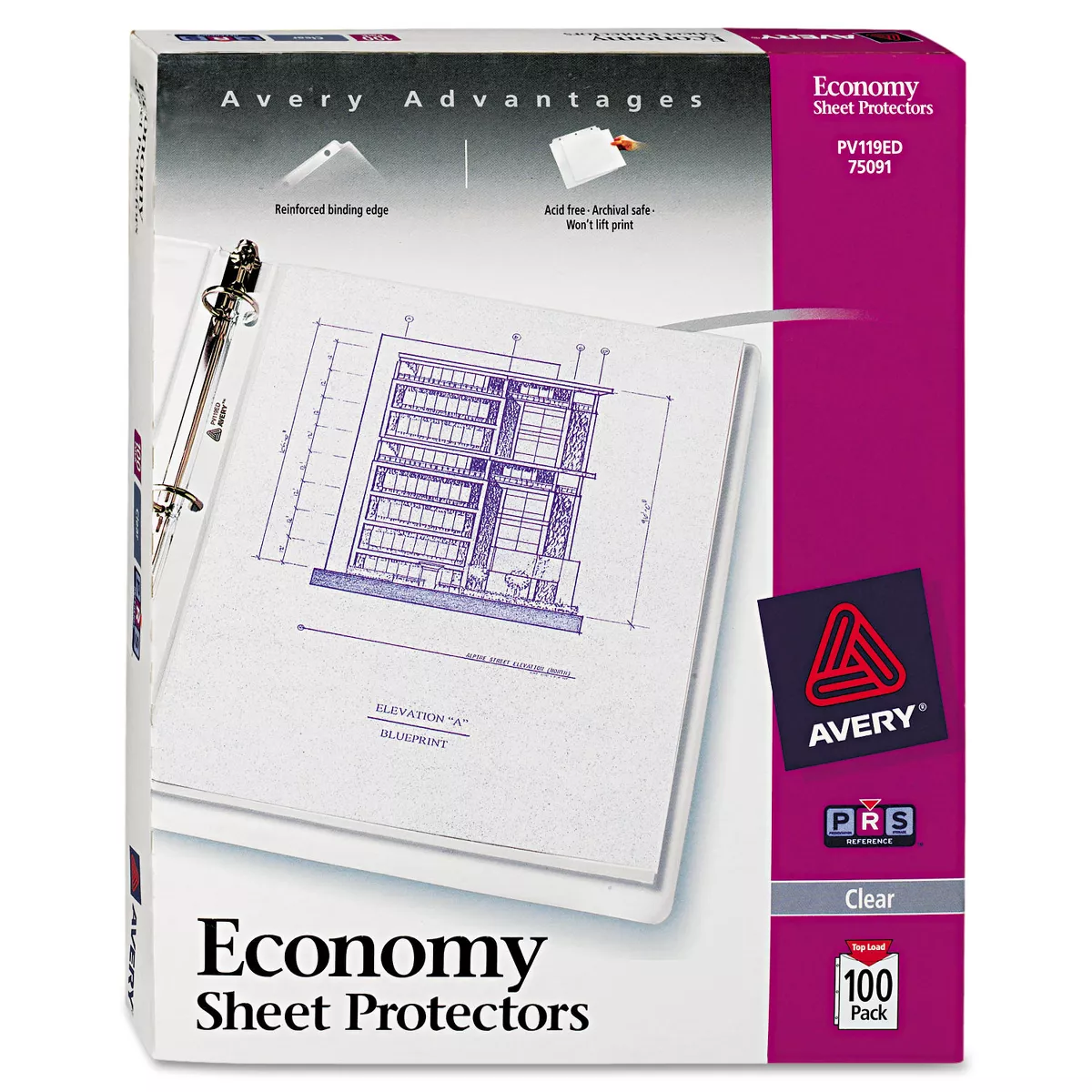 Avery Top-Load Sheet Protector Economy Gauge Letter Clear 100/Box 75091