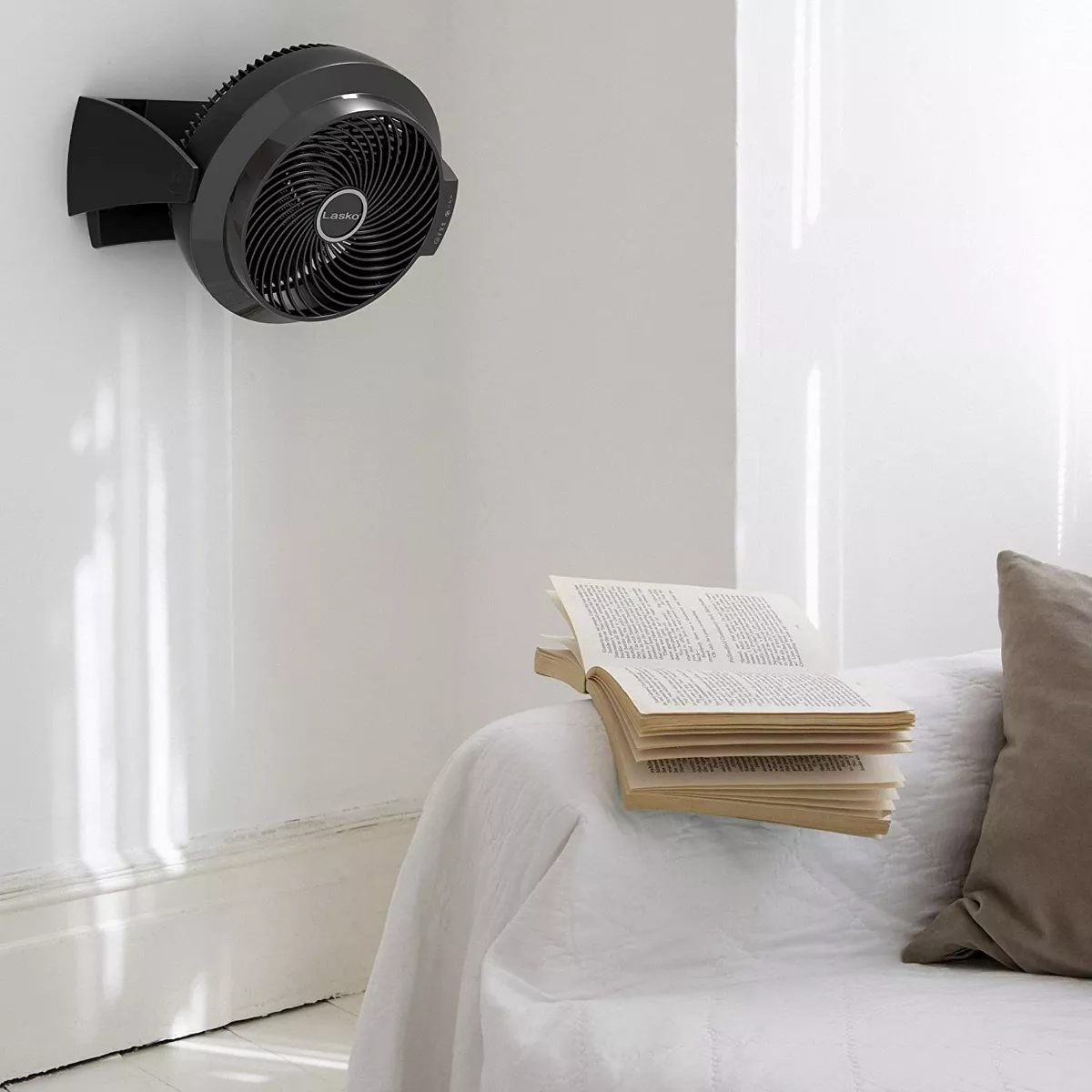 Lasko 3637 Air Flexor Remote Control 3-Speed High Velocity Standing Pivoting Floor Fan with Wall Mount, 7 Hour Timer, and Removable Front Grill, Black