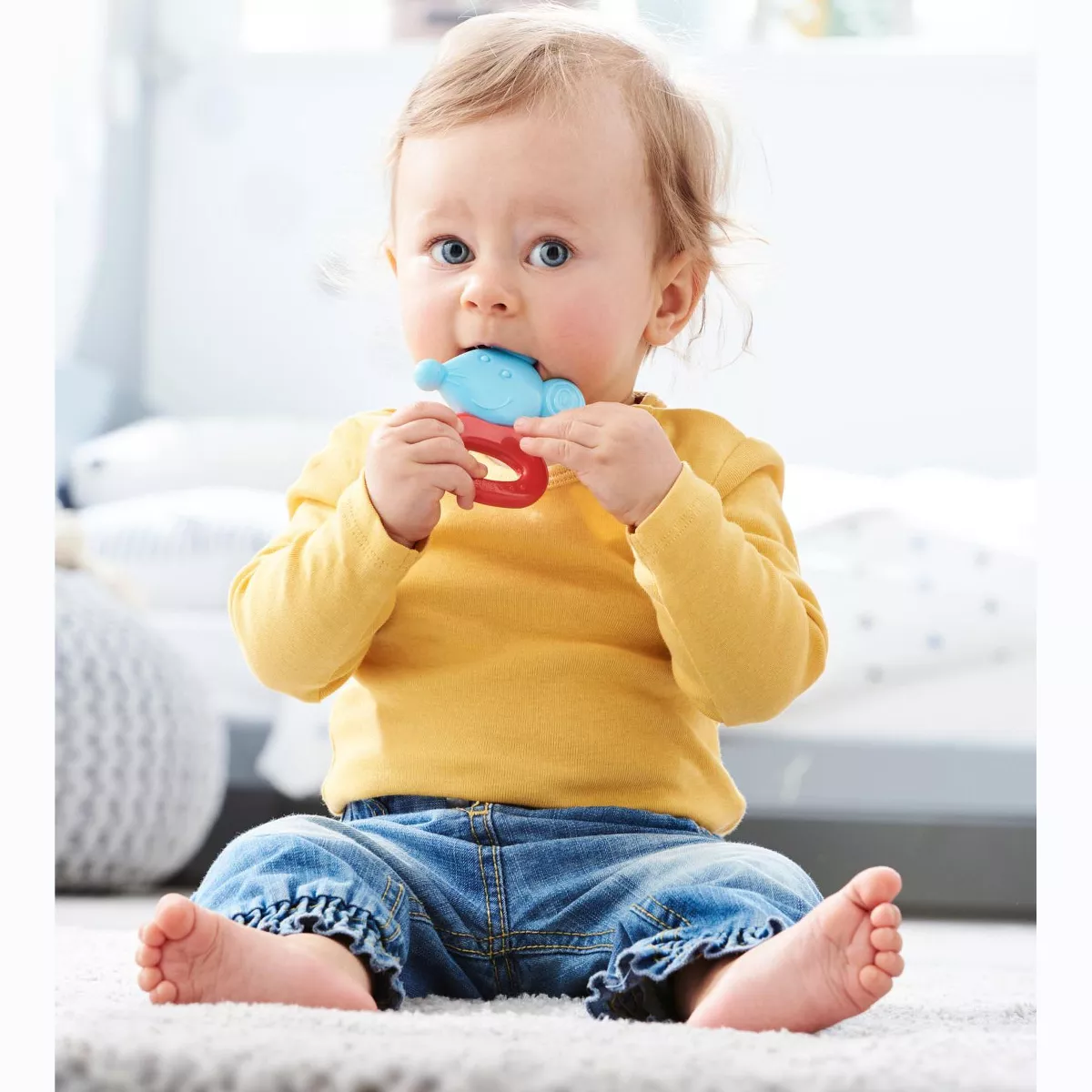 HABA Clutching Toy Mouse Silicone Teether and Rattle