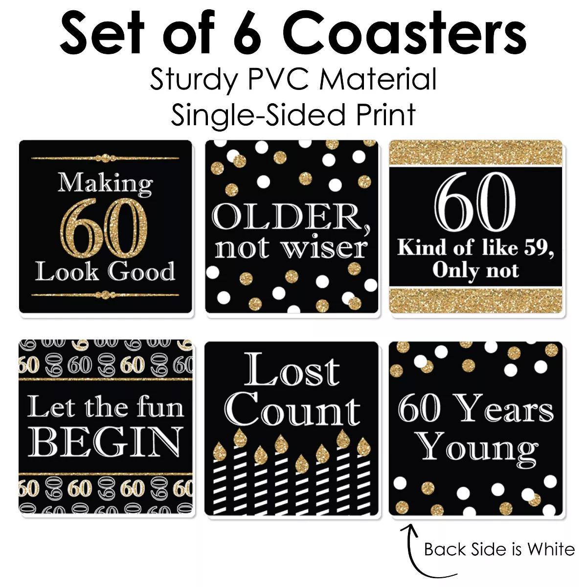 Big Dot of Happiness Adult 60th Birthday - Gold - Funny Birthday Party Decorations - Drink Coasters - Set of 6