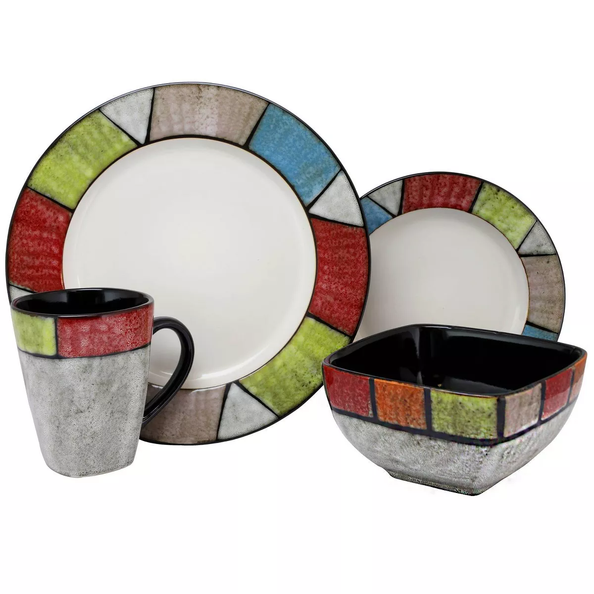 16pc Stoneware Stained Glass Dinnerware Set - Elama