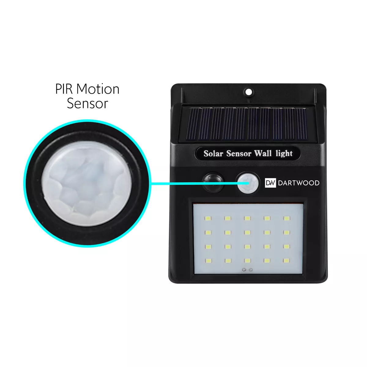 Dartwood Outdoor Solar Lights with Motion Sensor, 20 LED, 150 Lumens Bright Weatherproof Wall Spotlight for Gardens Porches Walkways Patios (2 Pack)