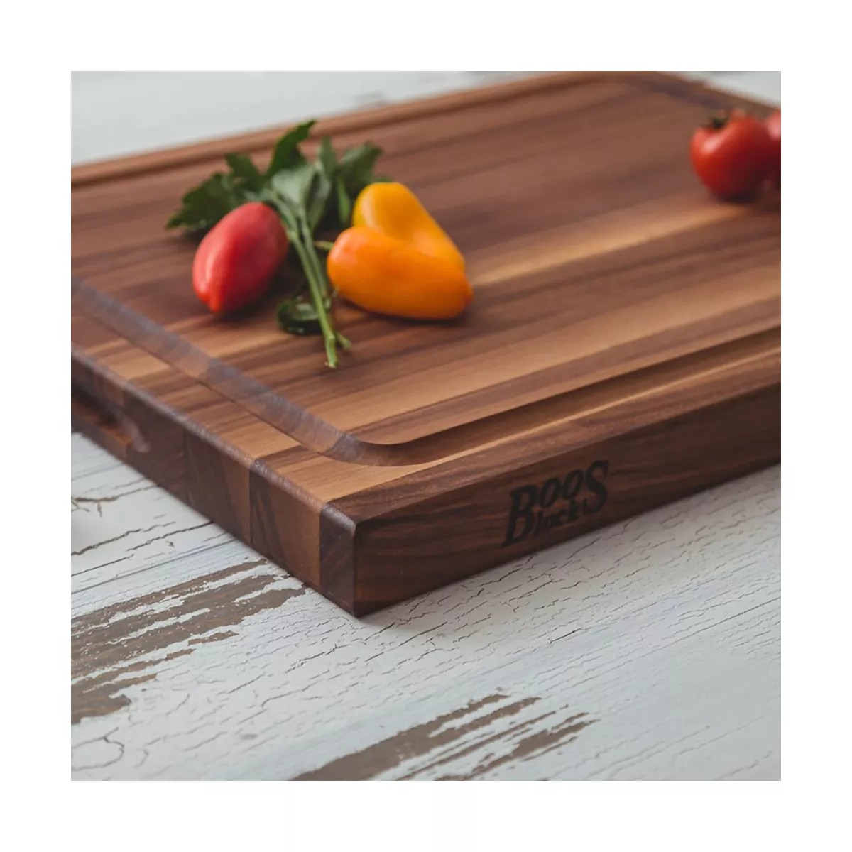 John Boos Reversible 21 Inch Wide 1.5 Inch Thick Au Jus Carving Cutting Board with Deep Juice Groove, 17 x 21 x 1.5 Inches, Walnut