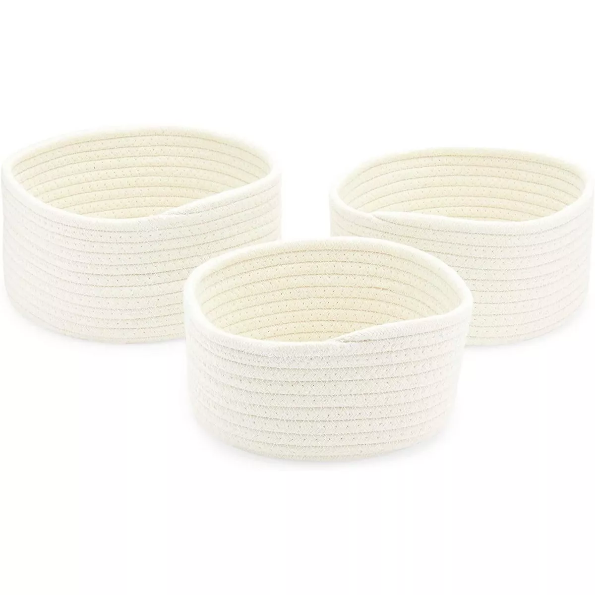 Farmlyn Creek 3-Pack Round Cotton Woven Baskets for Storage, White Home Organizers (3 Sizes)