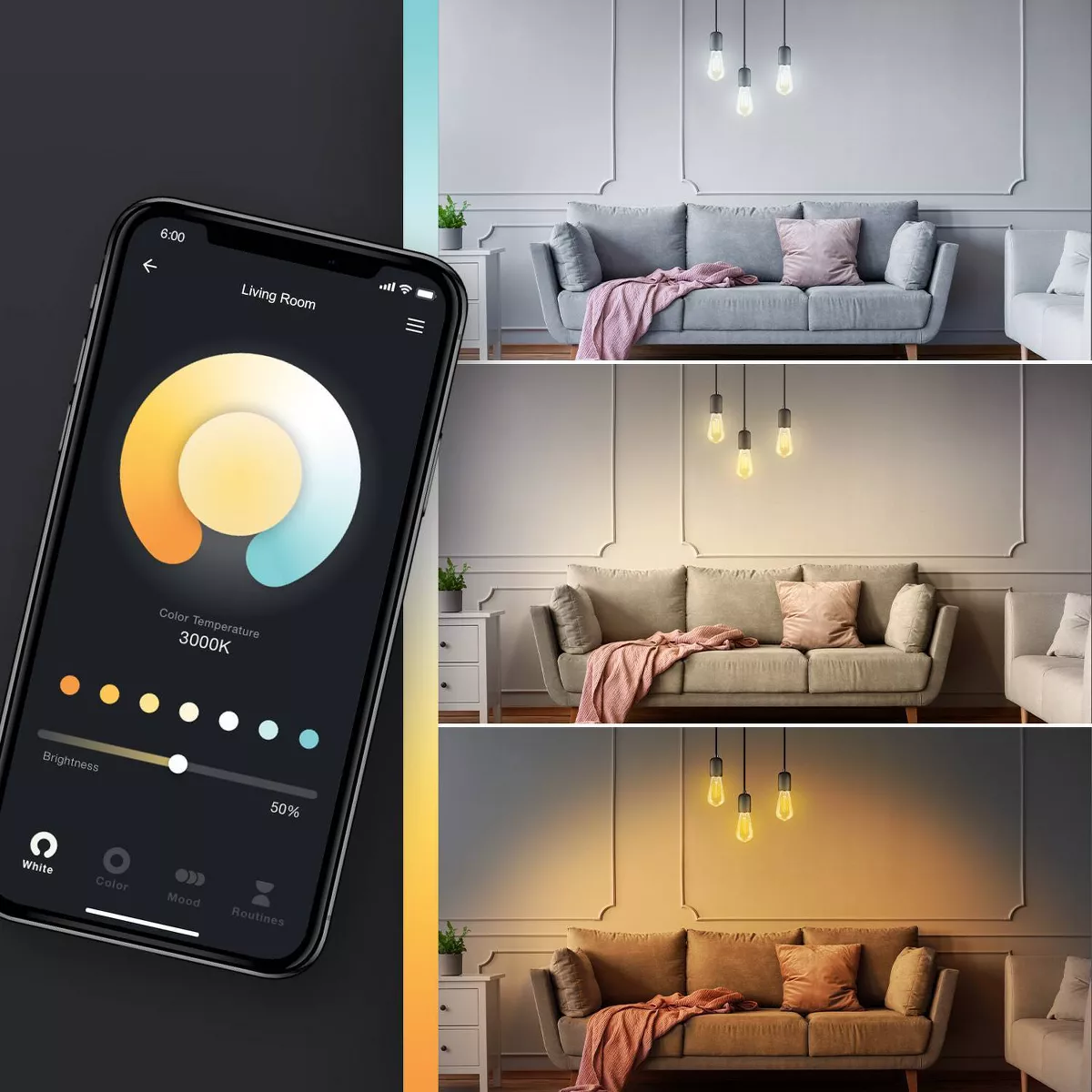 Smart 60W Equivalent Vintage Filament Tunable White LED Wi-Fi Enabled Voice Activated ST19 E26 Amber Glass Light Bulb