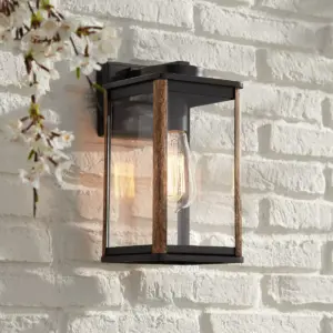 John Timberland Modern Farmhouse Outdoor Wall Light Fixture Dark Bronze Wood Grain 11 1/2
