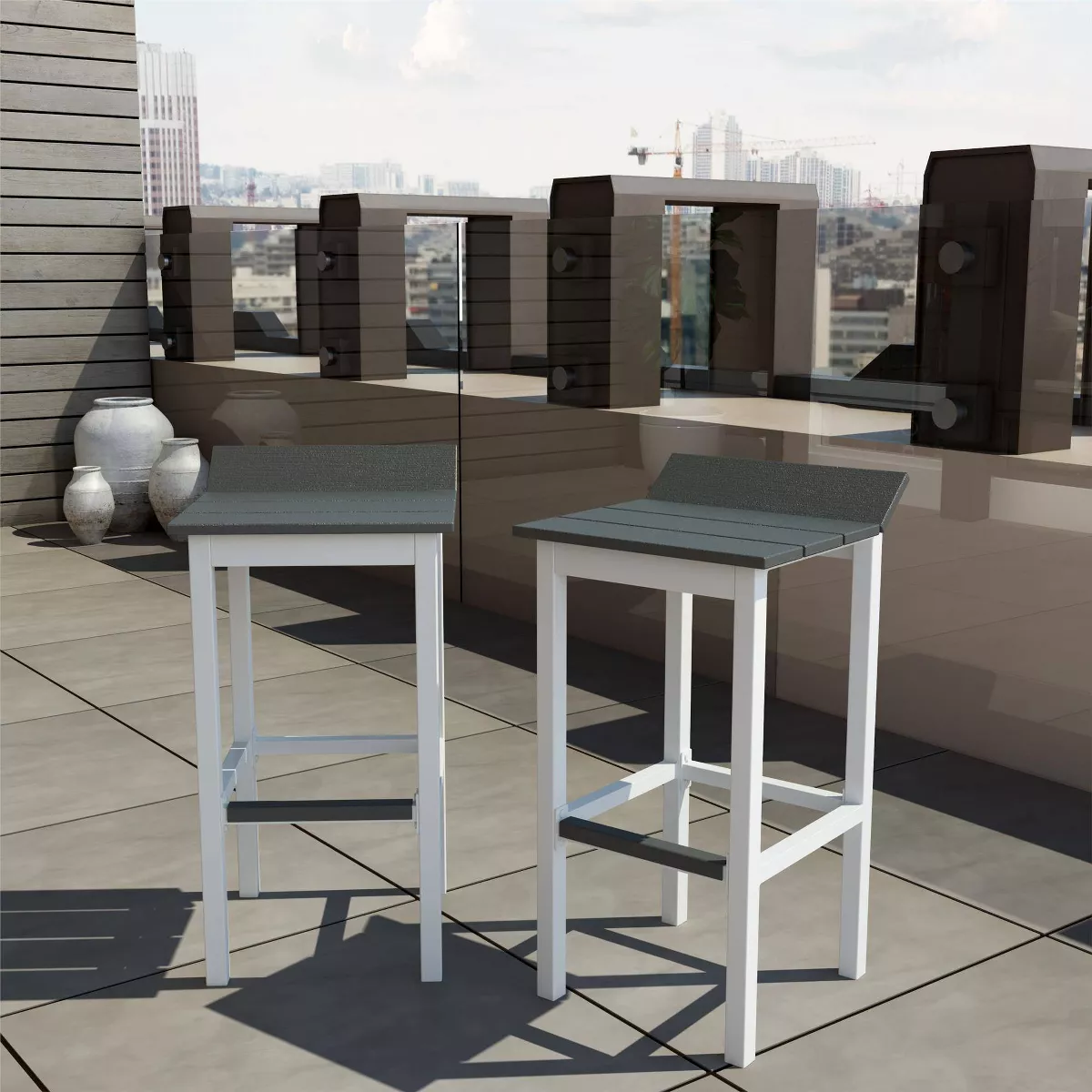Ariesa 3pc Outdoor Bar Set - White & Gray - CosmoLiving