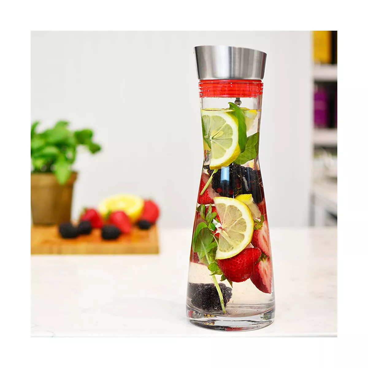 GROSCHE RIO Glass Infusion Water Pitcher and Sangria Maker Carafe with Stainless Steel Smart Filter Lid, 34 fl oz