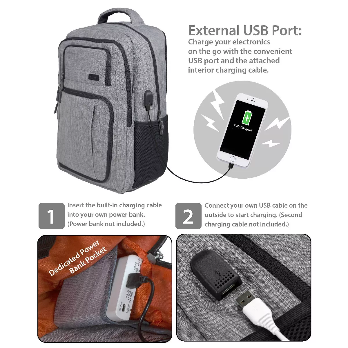 Rockland 18.5'' Slim Pro USB Laptop Backpack - Gray