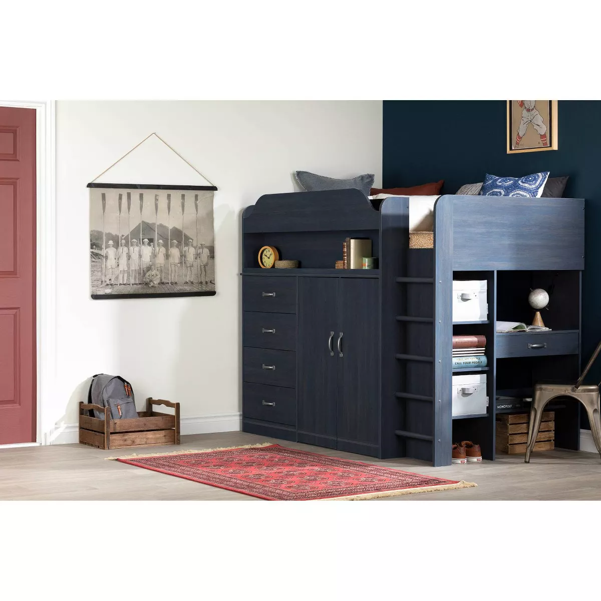Twin Asten Loft Bed with Desk Blueberry - South Shore