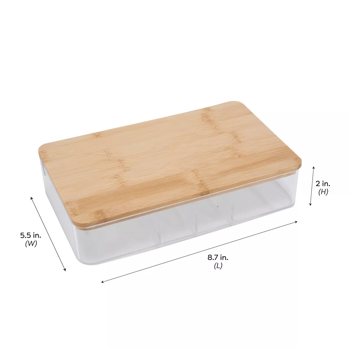 Simplify 5 Compartment Large Organizer with Bamboo Lid and Mirror Clear