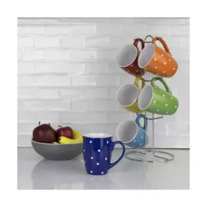 Home Basics 6 Piece Polka Dot Mug Set with Stand