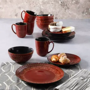 Gibson Elite 16pc Stoneware Milanto Dinnerware Set Red