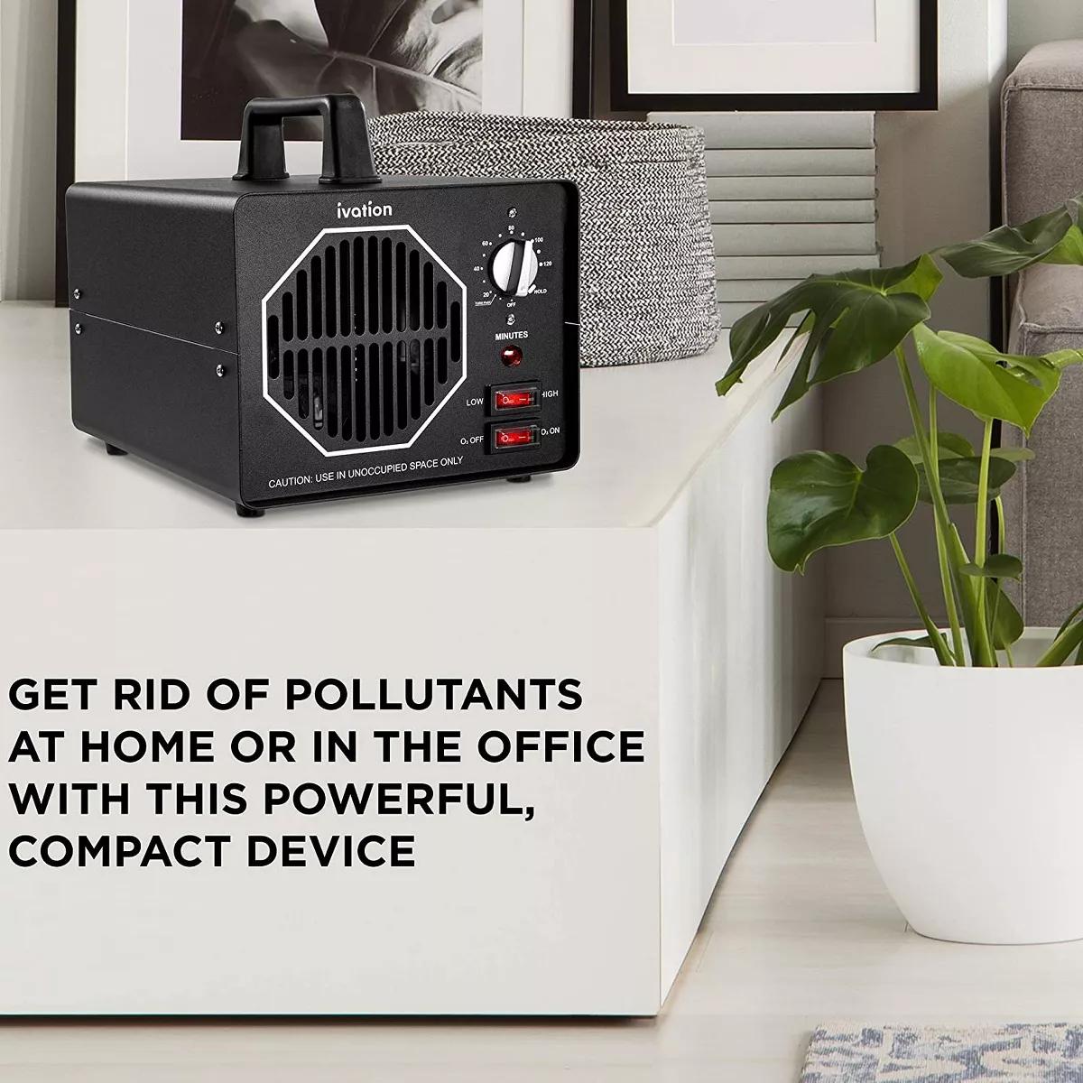 Ivation 30,000mg Industrial Ozone Generator Machine for Up to 10,000 Sq/Ft with UV Light, Built-In Timer, Hold Function, Adjustable Ozone, 2 Long-Lasting High Capacity Ceramic Plates & Washable Filter