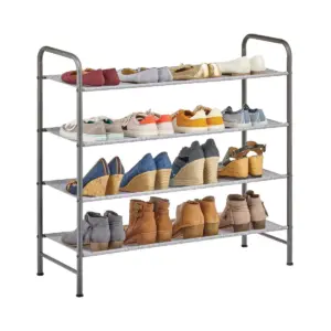 mDesign Metal and Polyester 4 Tier Shoe Storage Organizer Rack - Graphite/Gray