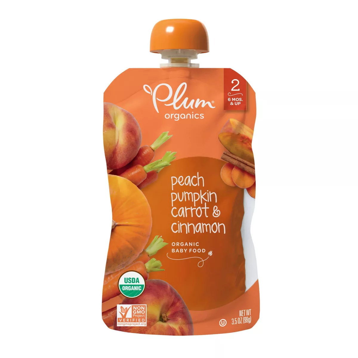 Plum Organics Peach Pumpkin Carrot & Cinnamon Baby Food Pouch - 3.5oz