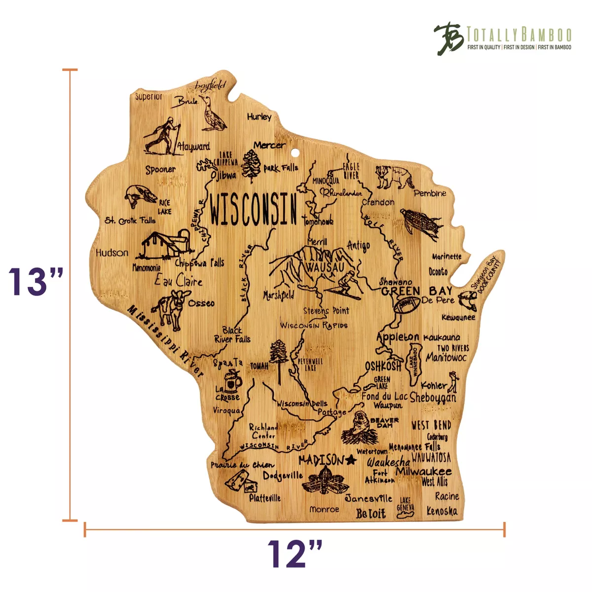 Totally Bamboo Destination Wisconsin Cutting Board 13