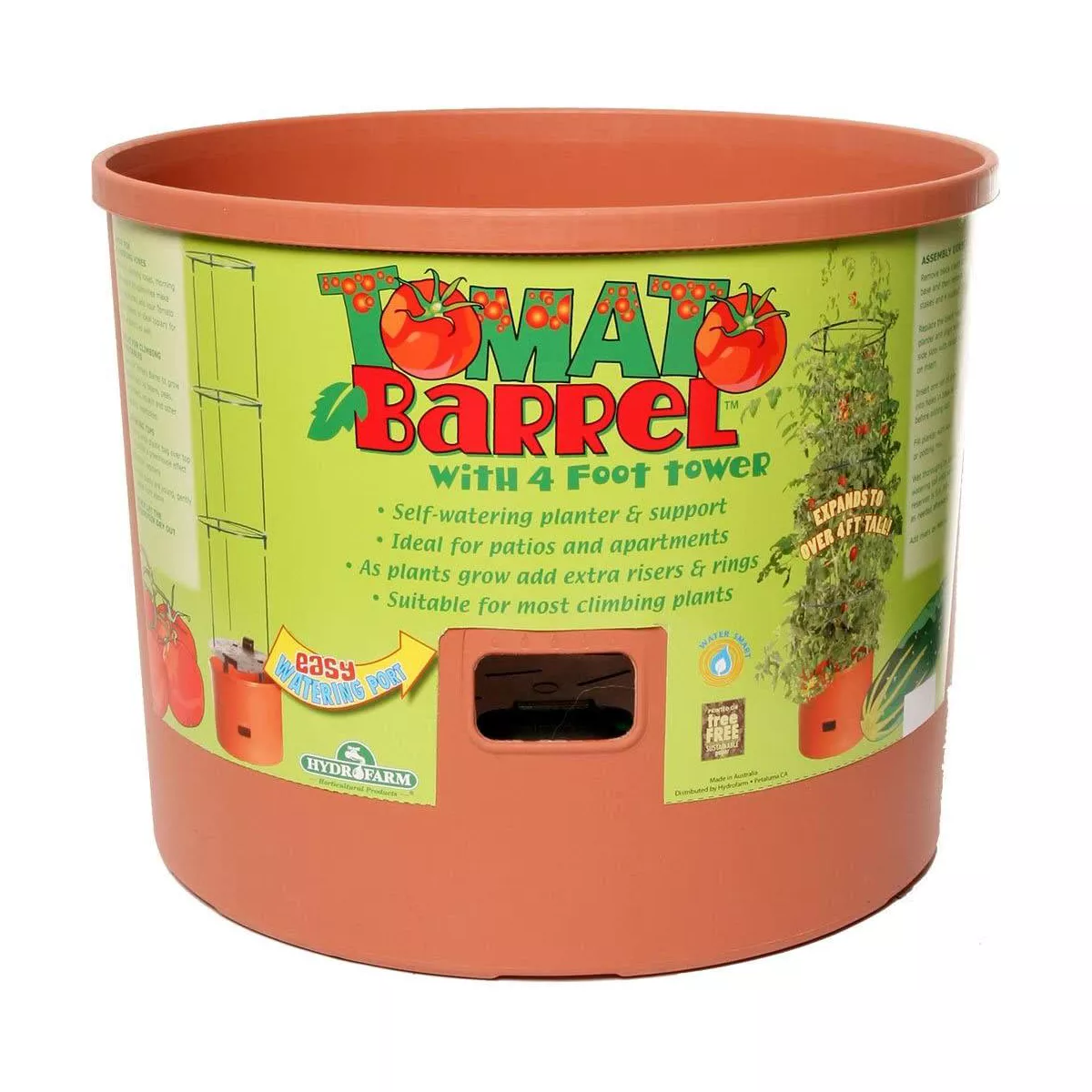 Hydrofarm GCTB Tomato Barrel Pot Garden Planting System and 4 Foot Trellis Tower