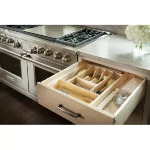 Rev-A-Shelf 4WCT-3SH Short Trim-to-Fit Wooden Cutlery 9 Compartment Tray Insert Utensil Organizer for Kitchen Cabinet Drawers, Natural Maple