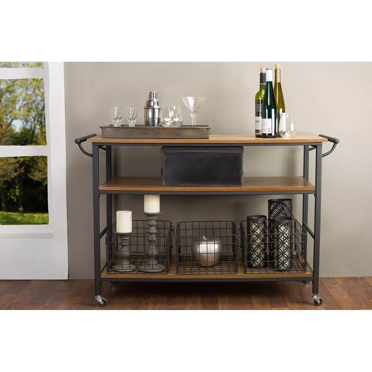 Lancashire Wood & Metal Kitchen Cart Brown - Baxton Studio