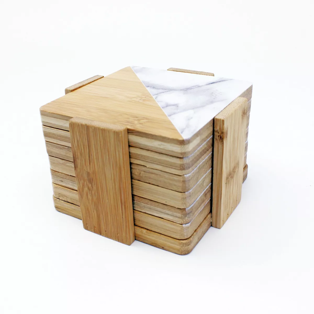 BergHOFF Bamboo Two-Tone 7Pc Bamboo Coaster Set, Square with Holder