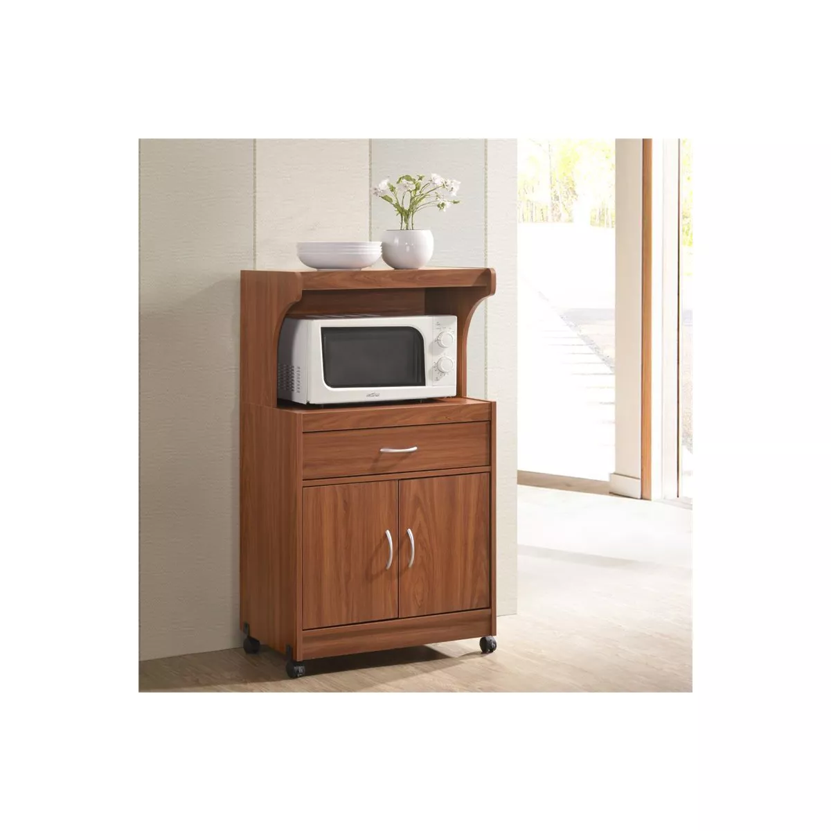 Microwave Kitchen Cart in Cherry - Hodedah