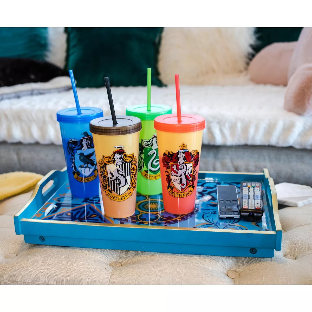 Silver Buffalo Harry Potter Hogwarts Houses Color-Changing Plastic Tumblers | Set Of 4
