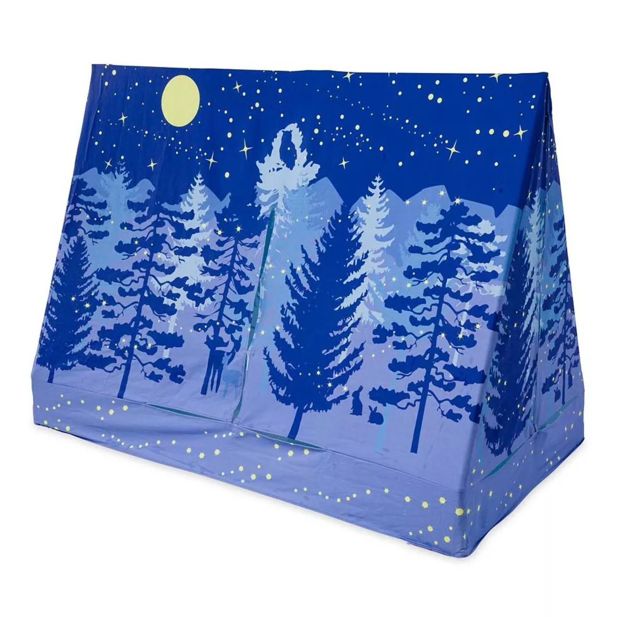 HearthSong - Kids Twin-Sized Forest A-Frame Blue Bed Tent Canopy, Approx. 74 L x 54 H x 35.5 W