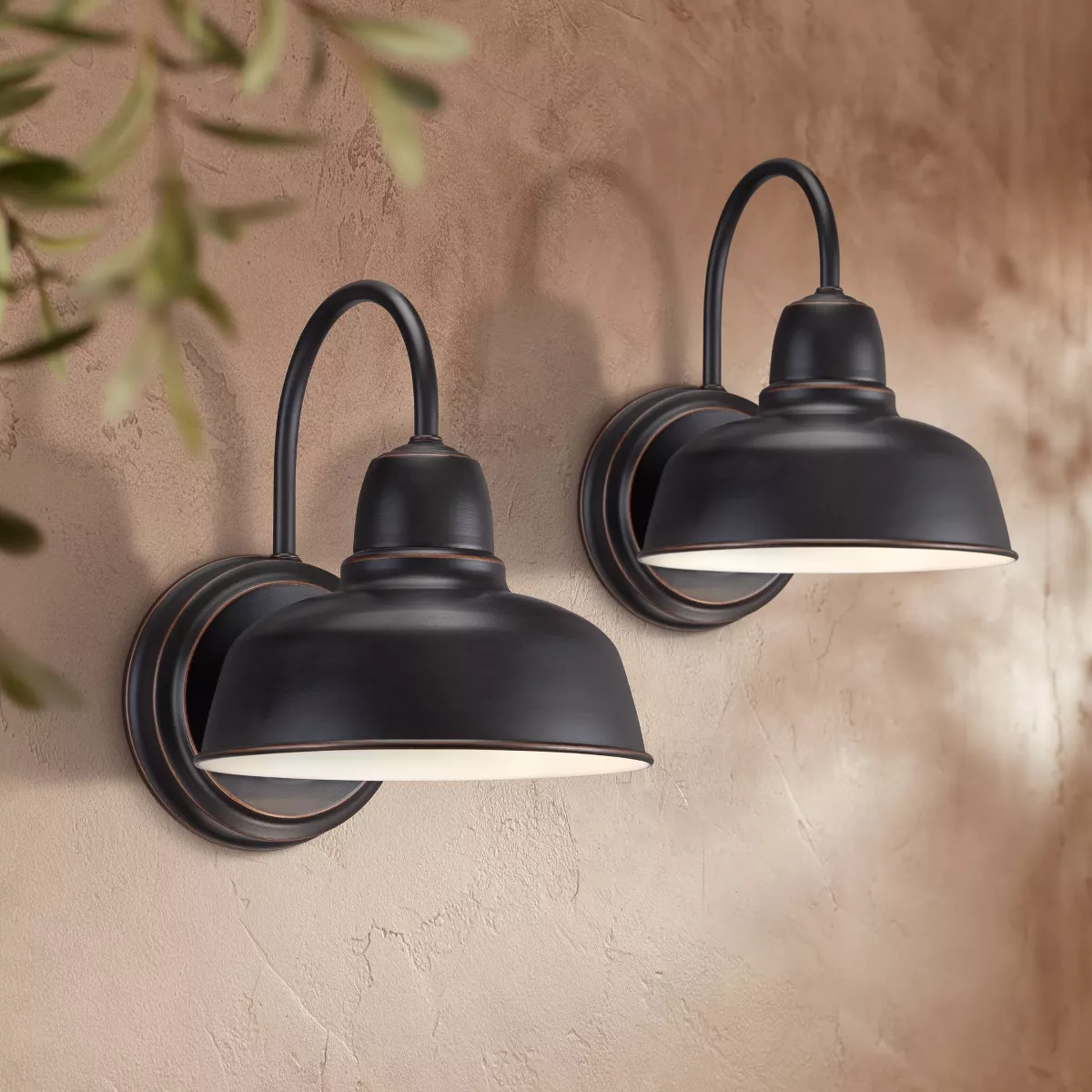 John Timberland Urban Barn Bronze Indoor-Outdoor Wall Lights Set of 2