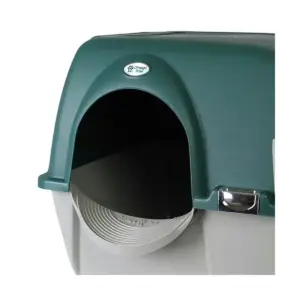 Omega Paw Roll'n Clean Unique No Scoop Self-Cleaning Indoor Home Cat Litter Box with Integrated Litter Catcher, Green