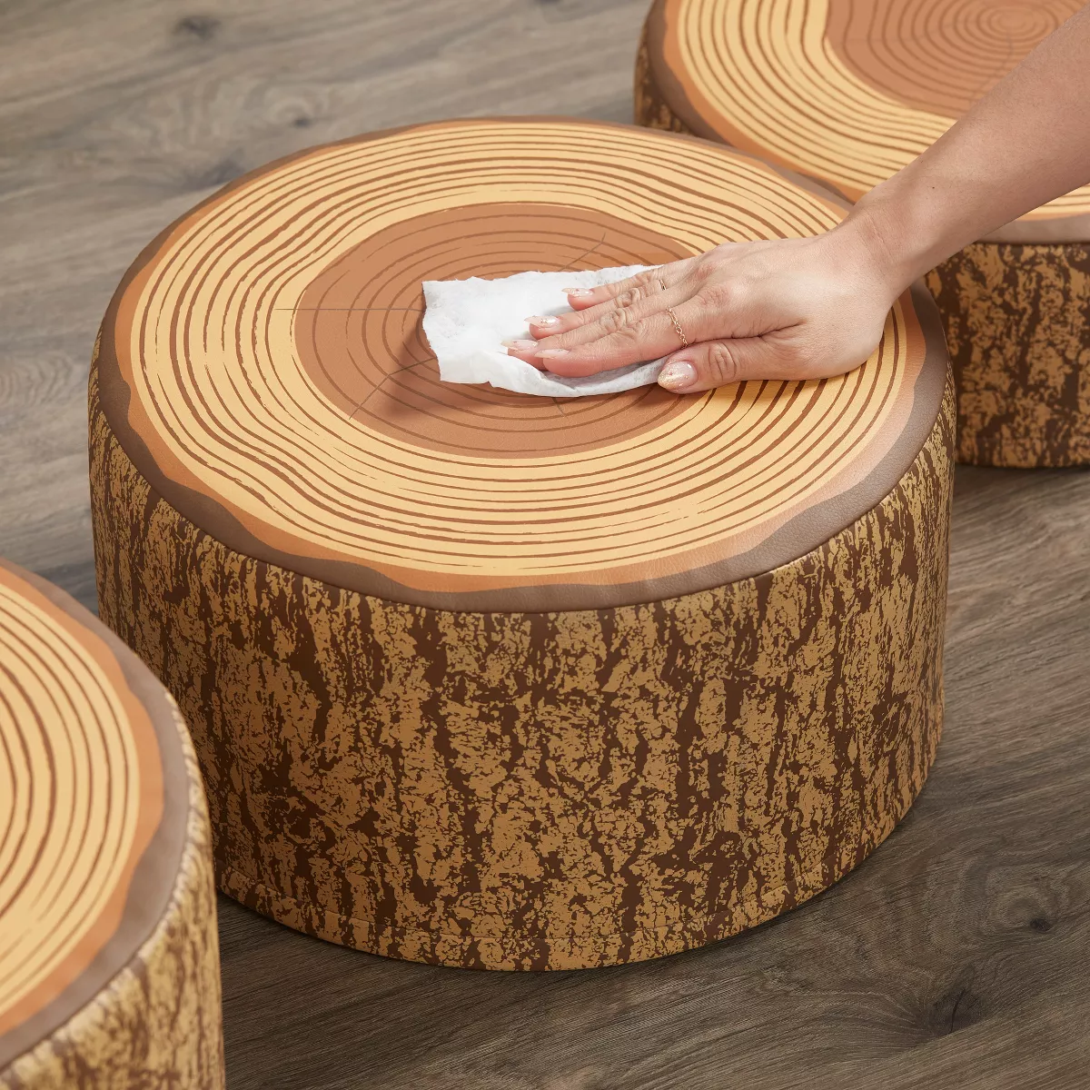 ECR4Kids SoftZone Tree Stump Stool Set-Round Foam Stools for Kids with Decorative Log Design (3-Pc)
