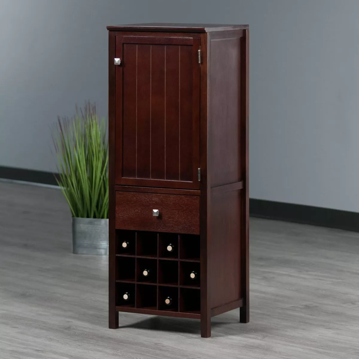 Brooke Cupboard 1 Drawer and Wine Holder Walnut - Winsome
