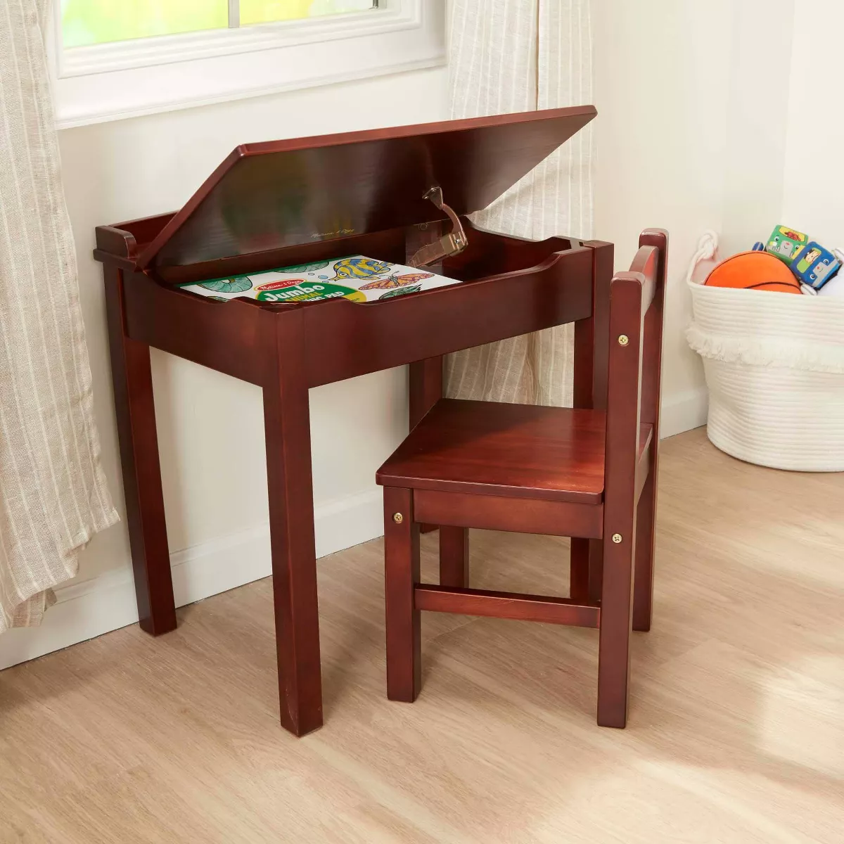 Melissa & Doug Wooden Child's Lift-Top Desk and Chair - Espresso