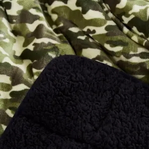 Kids' Applique Printed Velvet to Sherpa Reverse Weighted Throw Blanket Camo Green - Dream Theory