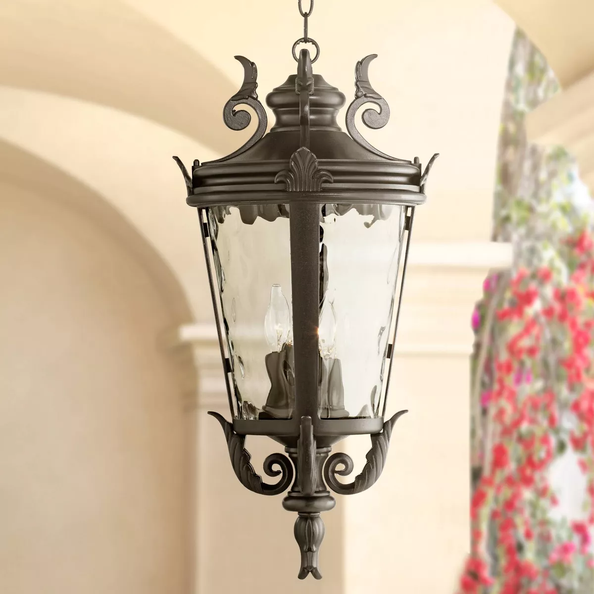 John Timberland Traditional Outdoor Ceiling Light Hanging Black Scroll 26 1/4