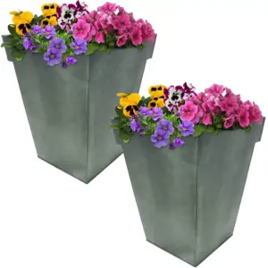 Sunnydaze Modern Decorative Indoor/Outdoor Galvanized Steel Standing Planters for Flowers, Plants and Herbs - 13.75