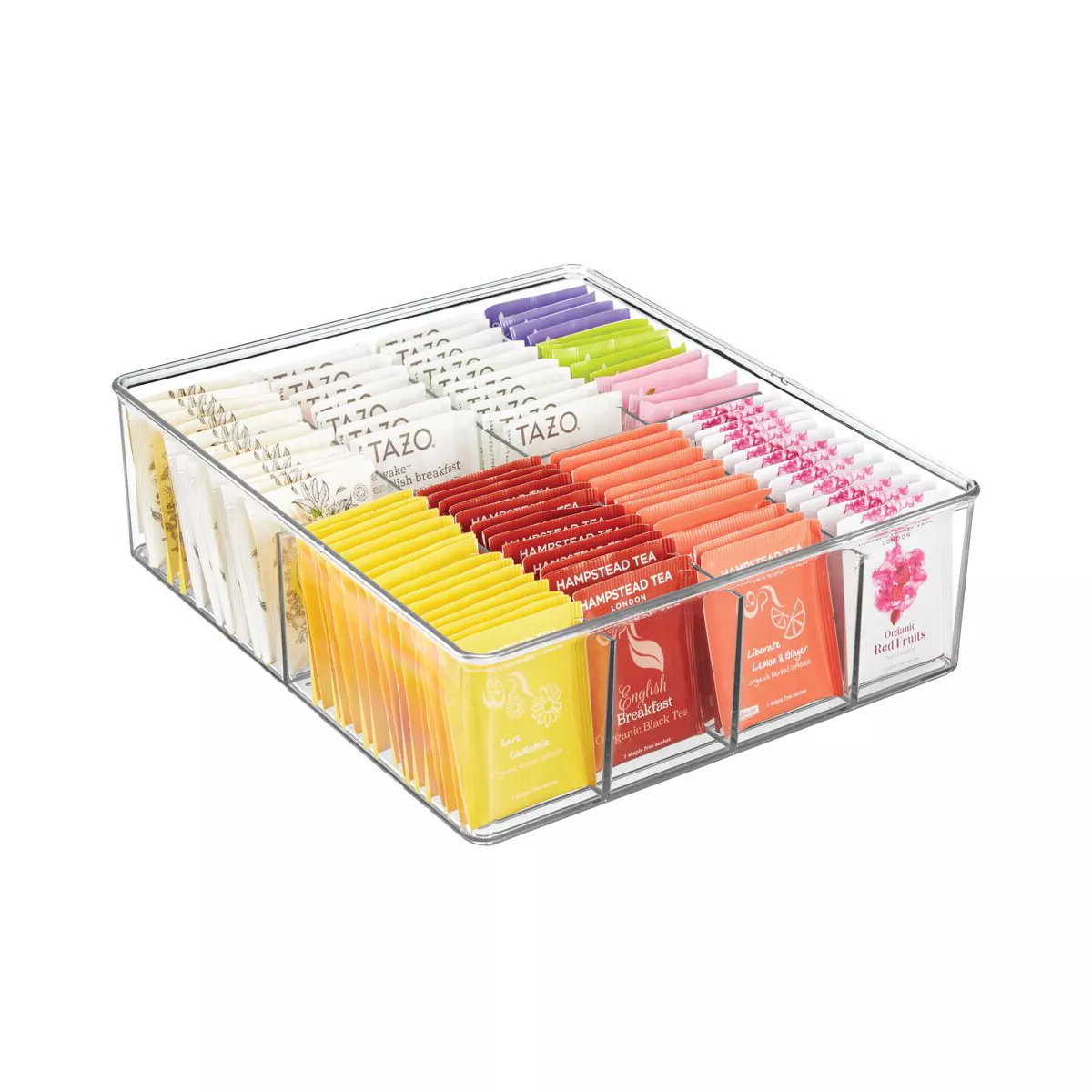 mDesign Plastic Kitchen Food Storage Organizer Bin Caddy, 8 Sections - Clear