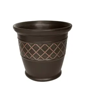 Suncast Atlin 18 Inch Resin Round Decorative Flower Pot Planter, Java (2 Pack)
